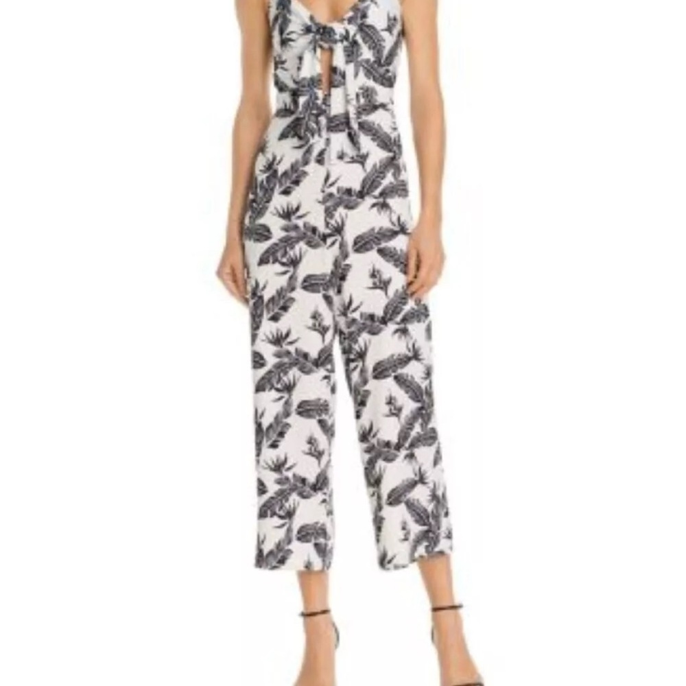 EUC JAY GODFREY SZ 0 Black and White Leaf Print Jumpsuit with bow front